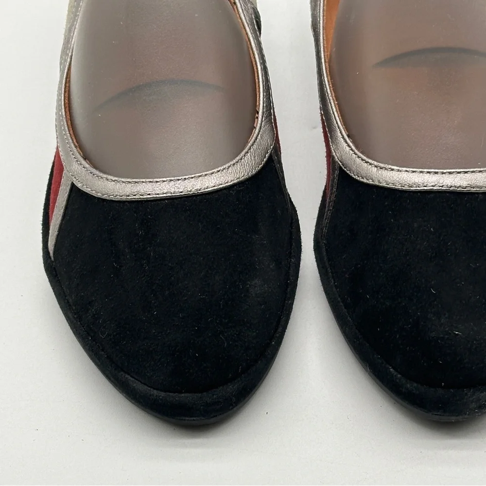 L'Amour Des Pieds Betty‎ Jane Flats Size 6 Black Red Suede Low Wedge Comfy Shoe